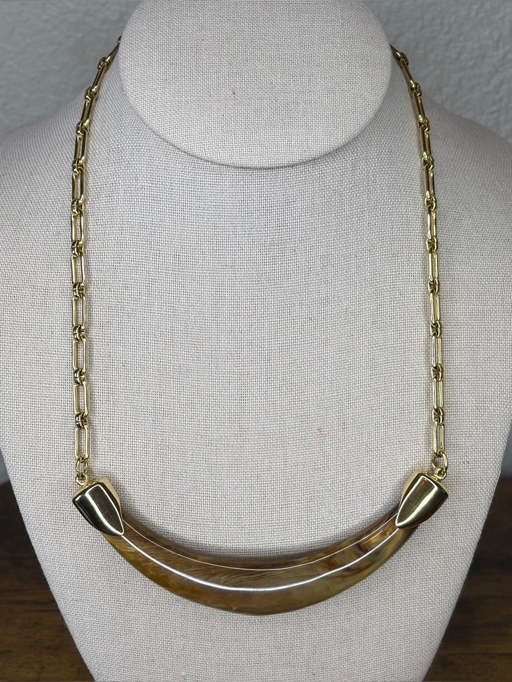 Celebrity NY Gold-Tone Resin Crescent Statement Necklace | Marbled Tortoise